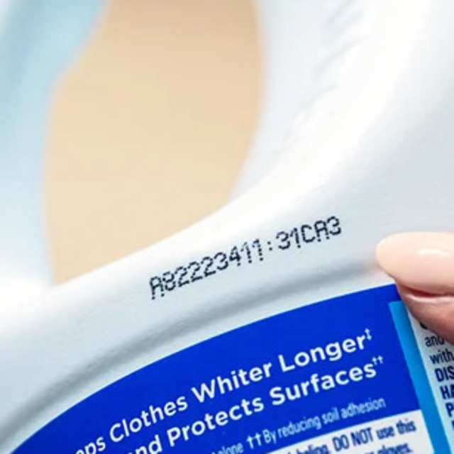 CIJ Printed label on a bleach hard plastic bottle