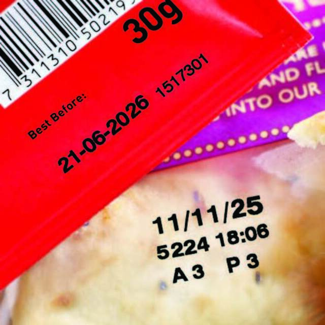 Printed expiry date labels on a plastic packaging