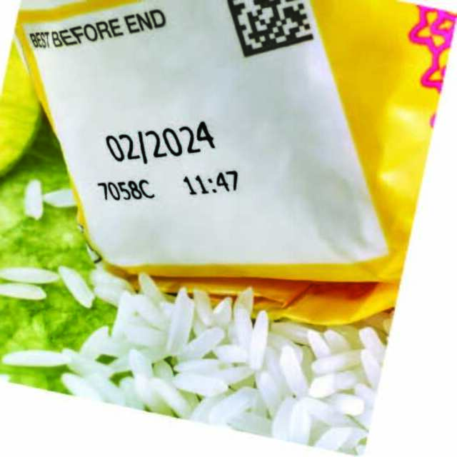 Printed expiry date labels on a plastic packaging