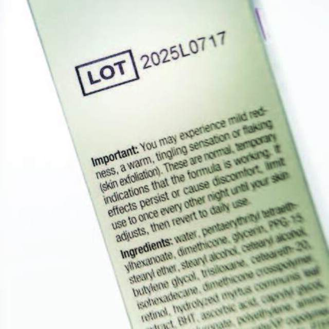 Image of a thermal inkjet printed label on the side of a medicine cardboard packaging